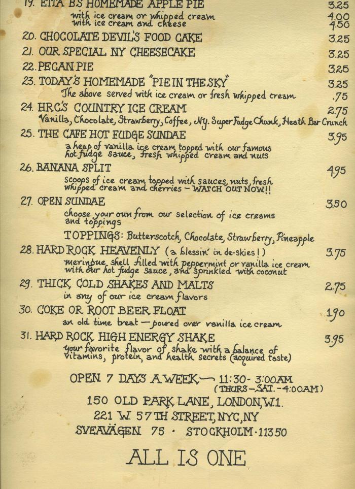 Menu Prices At Hard Rock Cafe London Menu Prices At Hard Rock Cafe London