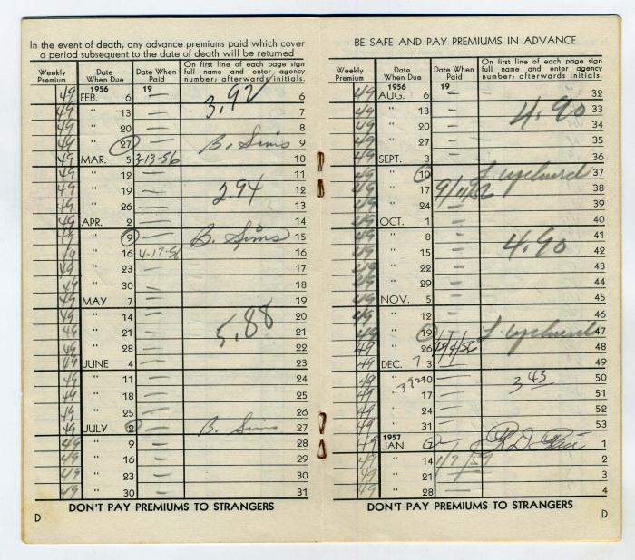 Details about Life of Virginia Insurance Company Weekly Receipt Book ...