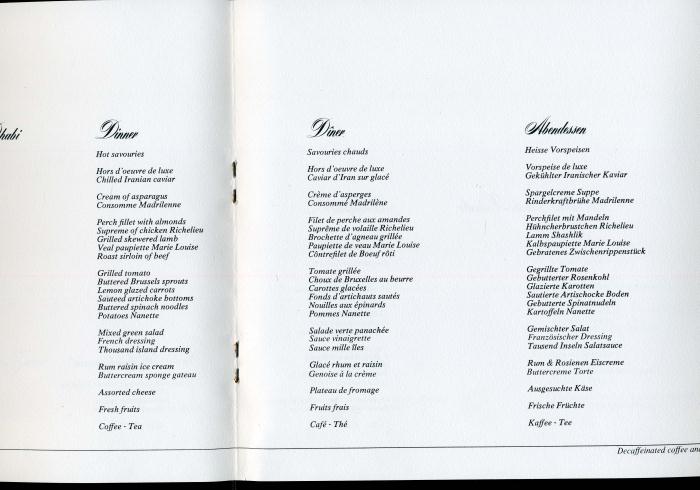 Singapore Airlines Menu