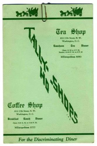 Coffee Shop Washington on Tally Ho Shops Menu Tea Coffee Shop Washington Dc 1941   Ebay