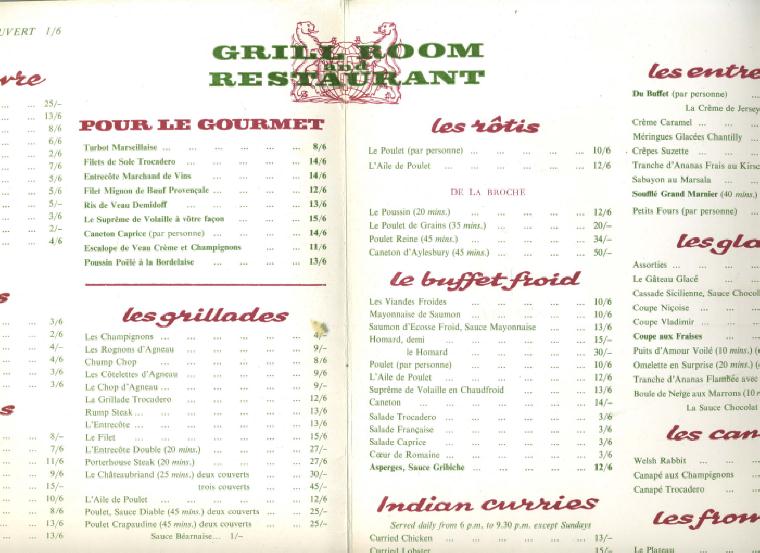 french  restaurant menus