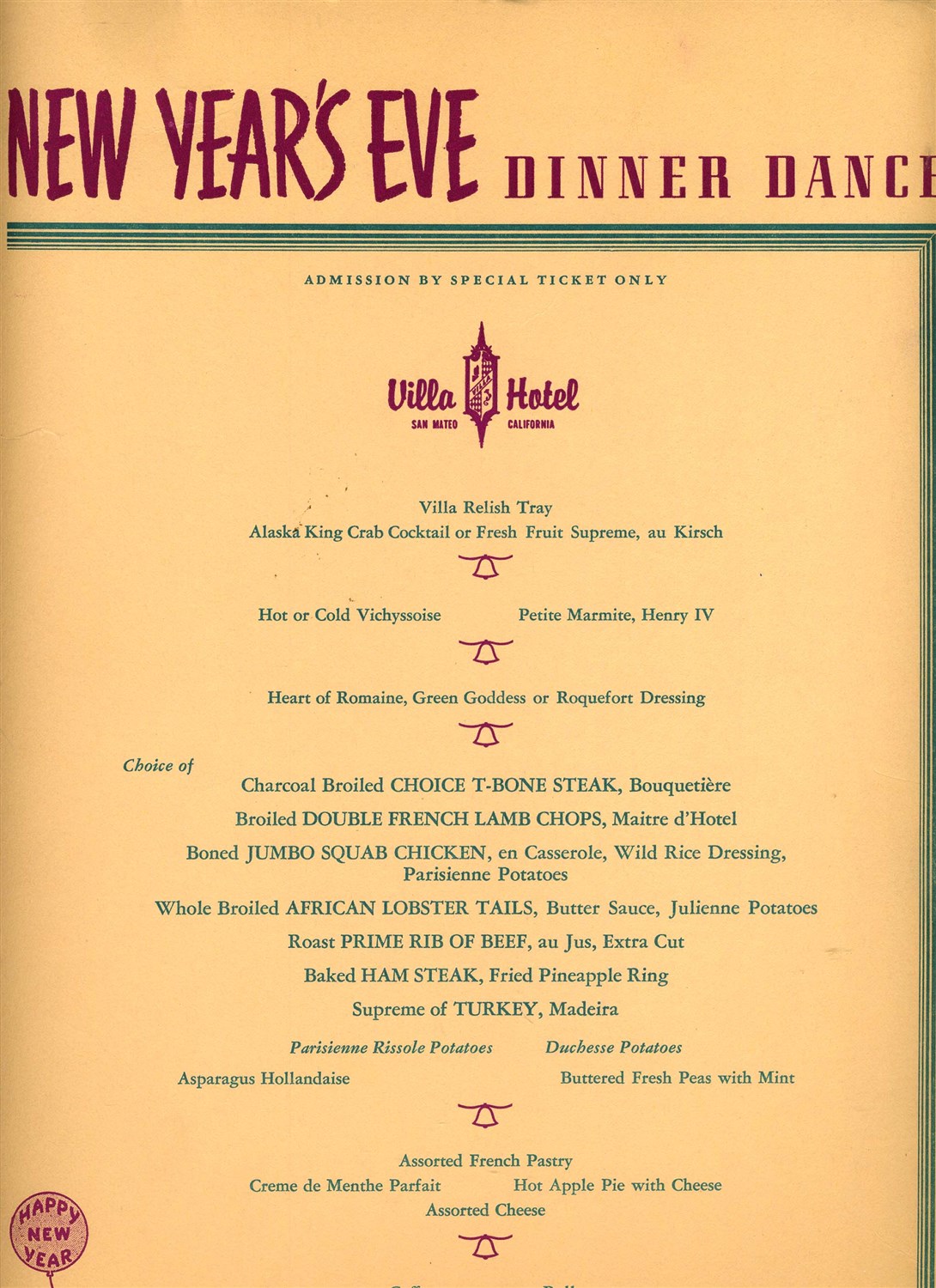 new year meal menu villa hotel dinner new years menus 1950s villa square new year meal menu villa hotel dinner new years menus 1950s villa square