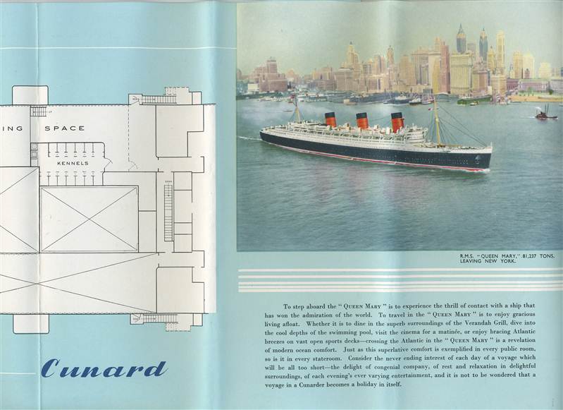 RMS Queen Mary Plan of First Class Accommodations 1953 Cunard Lines 