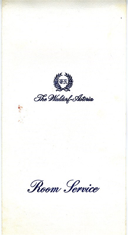 Waldorf Astoria Hotel Room Service Menu New York City 1976 Hilton 