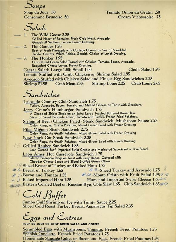 the wild goose luncheon menu encino california 1966